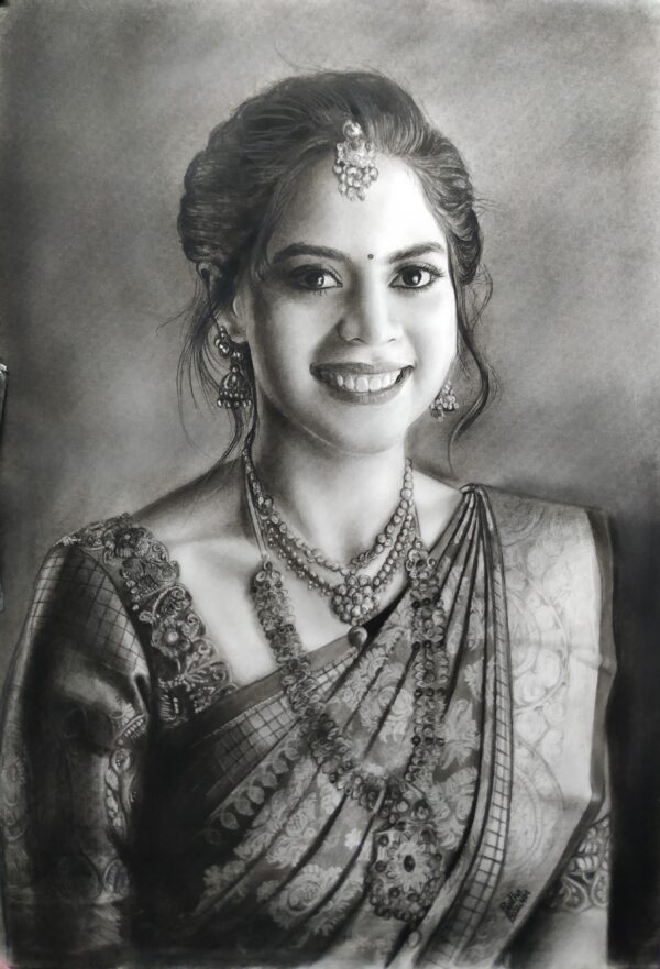 Charcoal portrait of a girl on A2 size